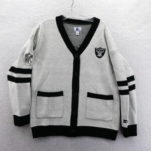 Starter Cardigan Women Medium LV Raiders White Black Stripe NFL Knit Sweater Vtg